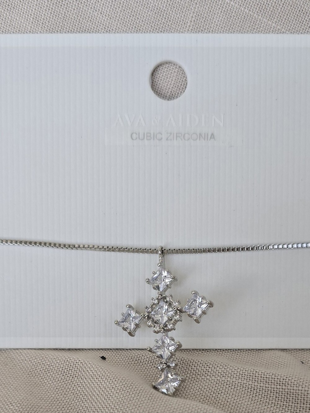 Silver Cubic Zirconia Cross Pendant Necklace